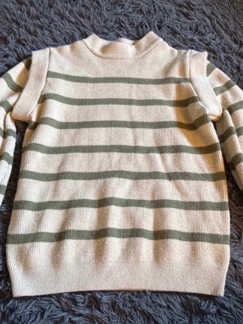 Crewneck Stripe Sweater in Cream and Sage Green